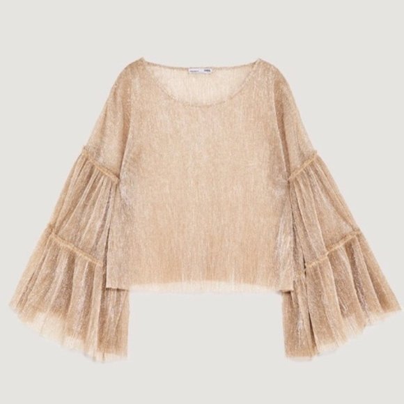 Zara Tops - Zara Gold Metallic Bell Sleeve Top Size Medium
